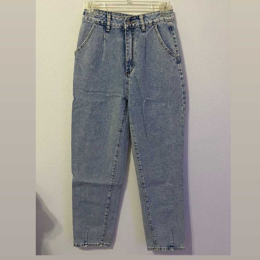 blue high waisted baggy jeans